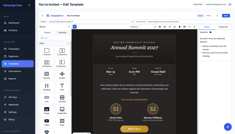 CampaignCore WYSIWYG Template Builder